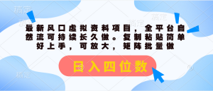 (11509期)最新风口虚拟资料项目,全平台自然流可持续长久做。复制粘贴 日入四位数-庄子聊项目