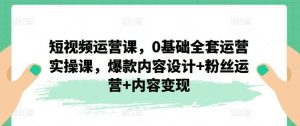 短视频运营课,0基础全套运营实操课,爆款内容设计+粉丝运营+内容变现-庄子聊项目