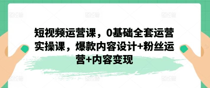短视频运营课，0基础全套运营实操课，爆款内容设计+粉丝运营+内容变现-庄子聊项目