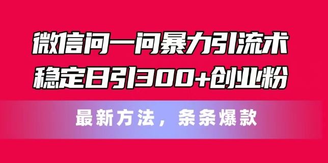 微信问一问暴力引流术，稳定日引300+创业粉，最新方法，条条爆款【揭秘】-庄子聊项目