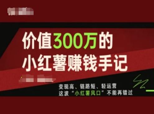 价值300万的小红书赚钱手记，变现高、链路短、轻运营，这波“小红薯风口”不能再错过-庄子聊项目