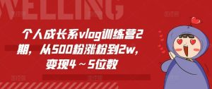 个人成长系vlog训练营2期,从500粉涨粉到2w,变现4~5位数-庄子聊项目