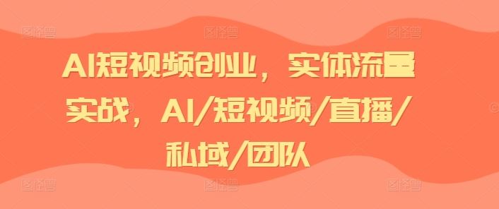 AI短视频创业，实体流量实战，AI/短视频/直播/私域/团队-庄子聊项目
