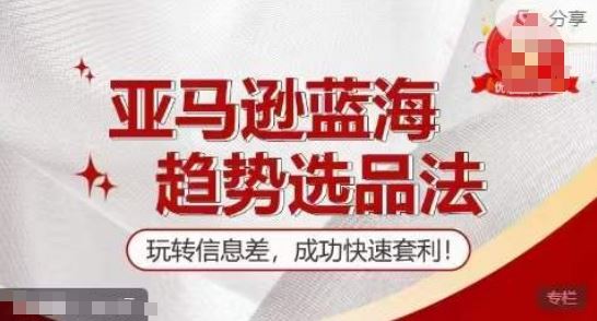 【训练营】亚马逊蓝海趋势选品法，玩转信息差，成功快速套利-庄子聊项目