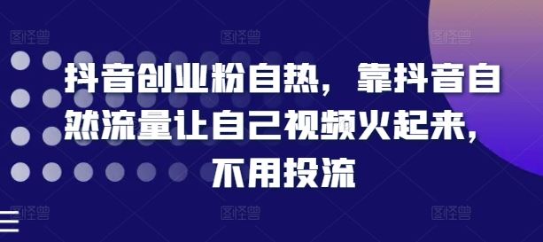 抖音创业粉自热，靠抖音自然流量让自己视频火起来，不用投流-庄子聊项目