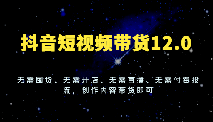 抖音短视频带货12.0，无需囤货、无需开店、无需直播、无需付费投流，创作内容带货即可-庄子聊项目
