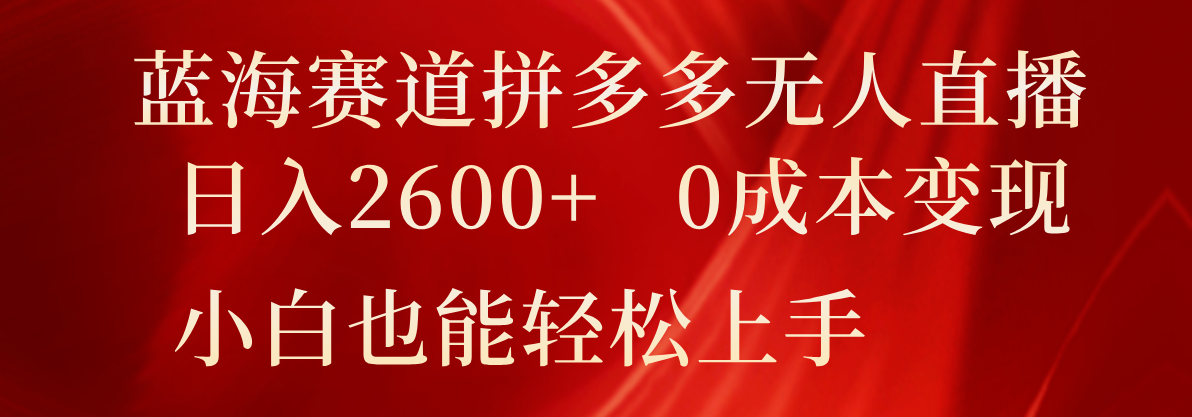 蓝海赛道拼多多无人直播，日入2600+，0成本变现，小白也能轻松上手-庄子聊项目