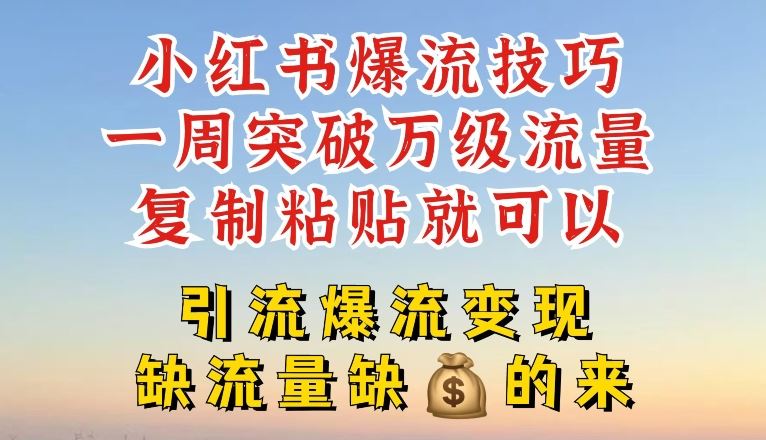 小红书爆流技巧，一周突破万级流量，复制粘贴就可以，引流爆流变现【揭秘】-庄子聊项目