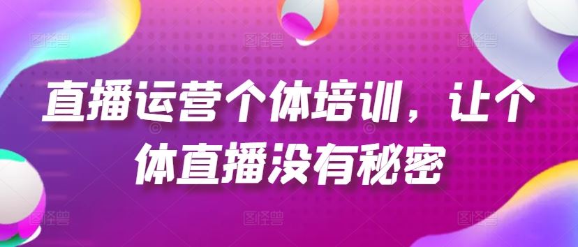 直播运营个体培训，让个体直播没有秘密，起号、货源、单品打爆、投流等玩法-庄子聊项目