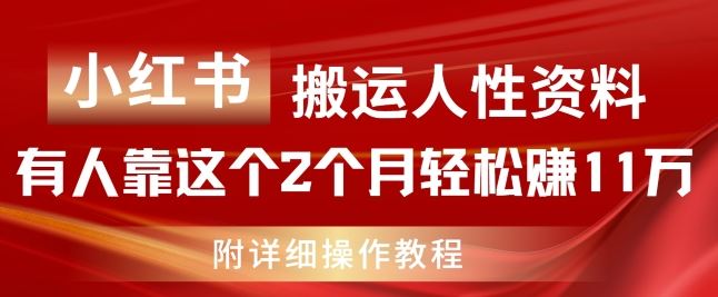 小红书搬运人性资料，有人靠这个2个月轻松赚11w，附教程【揭秘】-庄子聊项目