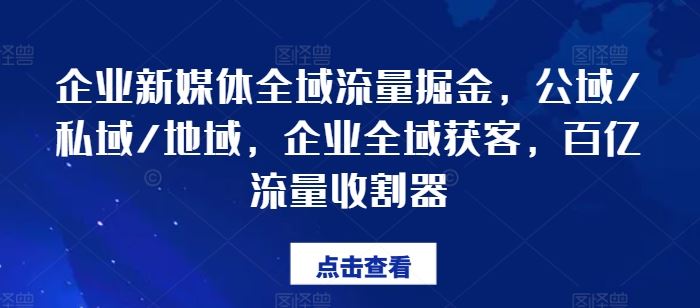 企业新媒体全域流量掘金，公域/私域/地域，企业全域获客，百亿流量收割器-庄子聊项目