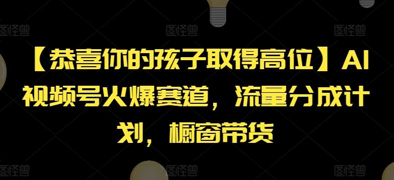 【恭喜你的孩子取得高位】AI视频号火爆赛道，流量分成计划，橱窗带货【揭秘】-庄子聊项目