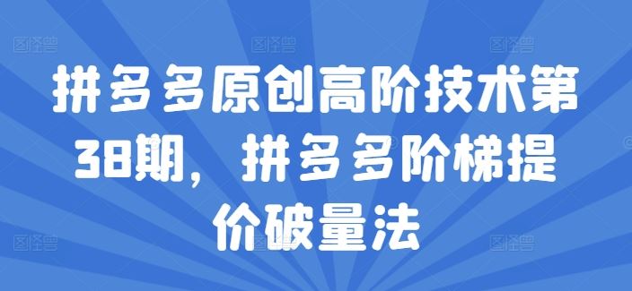 拼多多原创高阶技术第38期，拼多多阶梯提价破量法-庄子聊项目