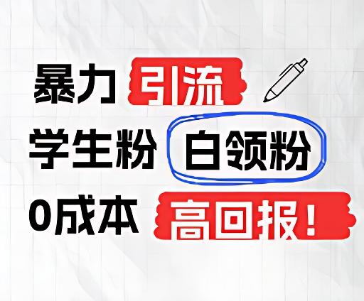 暴力引流学生粉白领粉，吊打以往垃圾玩法，0成本，高回报-庄子聊项目
