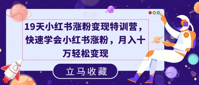 19天小红书涨粉变现特训营，快速学会小红书涨粉，月入十万轻松变现-庄子聊项目