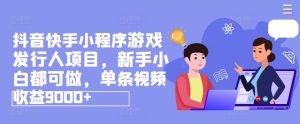 抖音快手小程序游戏发行人项目,新手小白都可做,单条视频收益9000+-庄子聊项目