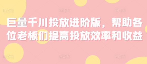 巨量千川投放进阶版，帮助各位老板们提高投放效率和收益-庄子聊项目