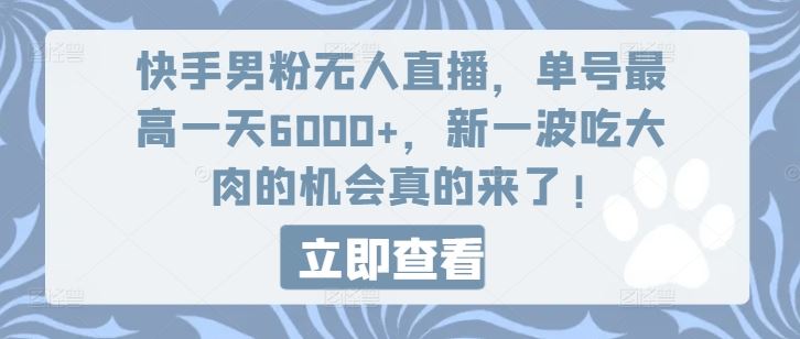 快手男粉无人直播，单号最高一天6000+，新一波吃大肉的机会真的来了-庄子聊项目