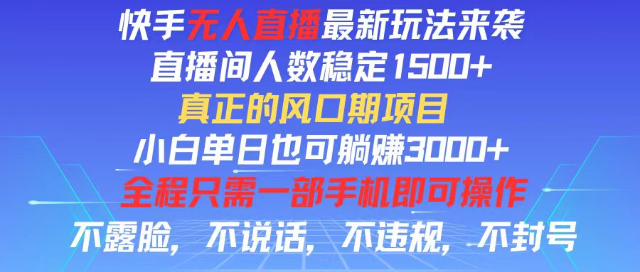 （11792期）快手无人直播全新玩法，直播间人数稳定1500+，小白单日也可躺赚3000+，…-庄子聊项目