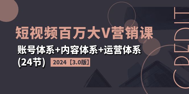 （11795期）2024短视频·百万大V营销课【3.0版】账号体系+内容体系+运营体系(24节)-庄子聊项目