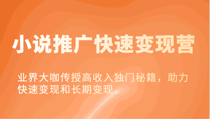 小说推广快速变现营-业界大咖传授高收入独门秘籍，助力快速变现和长期变现。-庄子聊项目