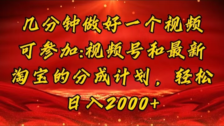 （11835期）几分钟一个视频，可在视频号，淘宝同时获取收益，新手小白轻松日入2000…-庄子聊项目