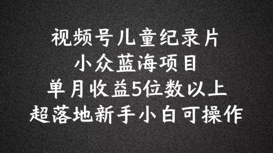 2024蓝海项目视频号儿童纪录片科普，单月收益5位数以上，新手小白可操作【揭秘】-庄子聊项目