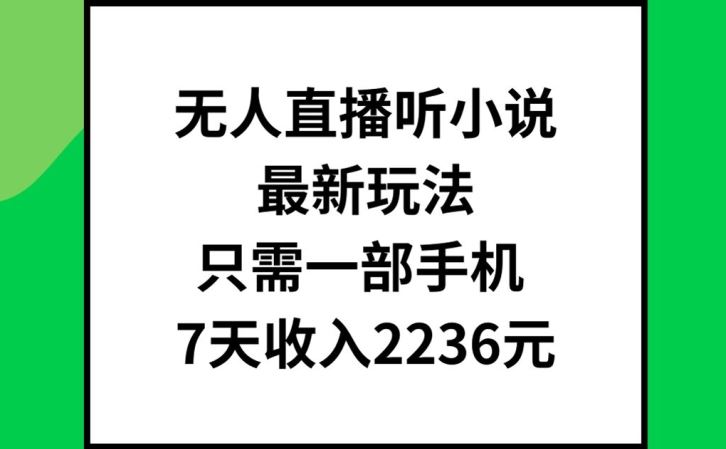 无人直播听小说最新玩法，只需一部手机，7天收入2236元【揭秘】-庄子聊项目
