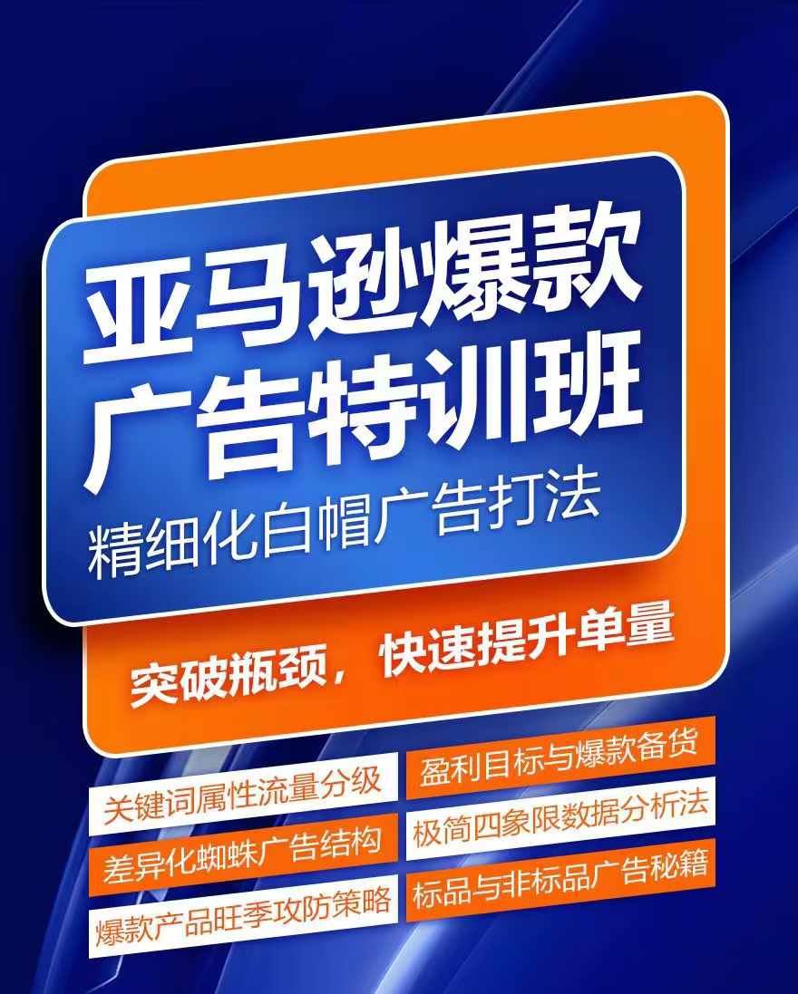 亚马逊爆款广告特训班，快速掌握亚马逊关键词库搭建方法，有效优化广告数据并提升旺季销量-庄子聊项目