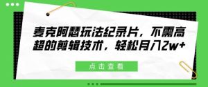 麦克阿瑟玩法纪录片,不需高超的剪辑技术,轻松月入2w+【揭秘】-庄子聊项目