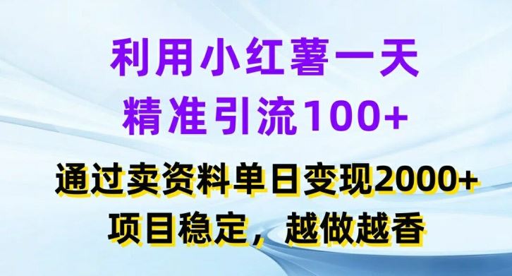 利用小红书一天精准引流100+，通过卖项目单日变现2k+，项目稳定，越做越香【揭秘】-庄子聊项目
