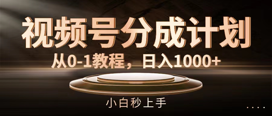 （11931期）视频号分成计划，从0-1教程，日入1000+-庄子聊项目