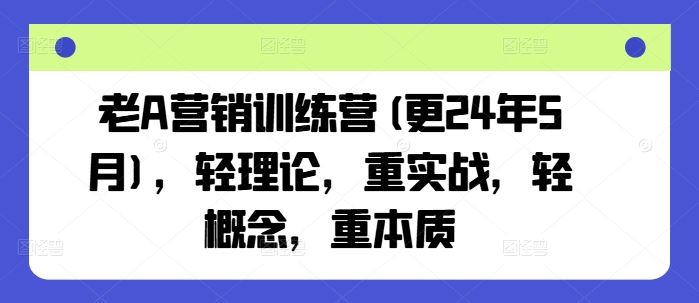 老A营销训练营(更24年7月)，轻理论，重实战，轻概念，重本质-庄子聊项目
