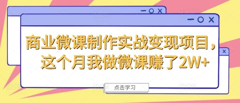 商业微课制作实战变现项目，这个月我做微课赚了2W+-庄子聊项目