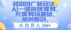 短剧推广新玩法,AI一键高燃混剪,无需剪辑基础,条条原创,小白月入3W+【揭秘】-庄子聊项目