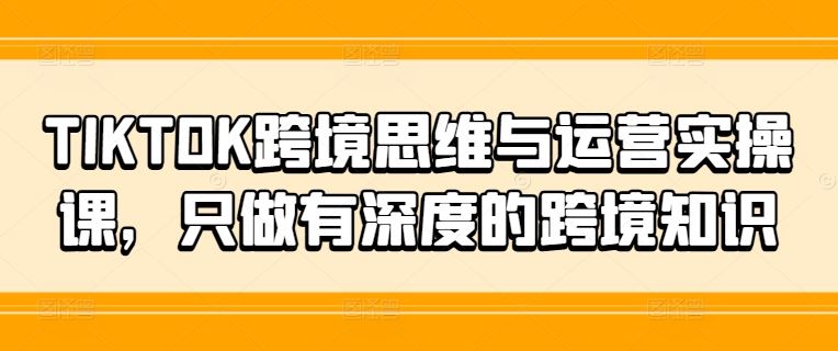 TIKTOK跨境思维与运营实操课，只做有深度的跨境知识-庄子聊项目