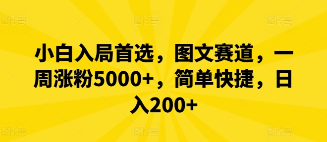 小白入局首选，图文赛道，一周涨粉5000+，简单快捷，日入200+-庄子聊项目