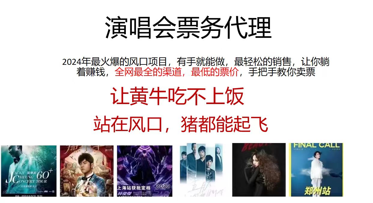 （12111期）演唱会门票代理，2024年低价票，小白能上手，手把手教你卖票，日入2000+.-庄子聊项目