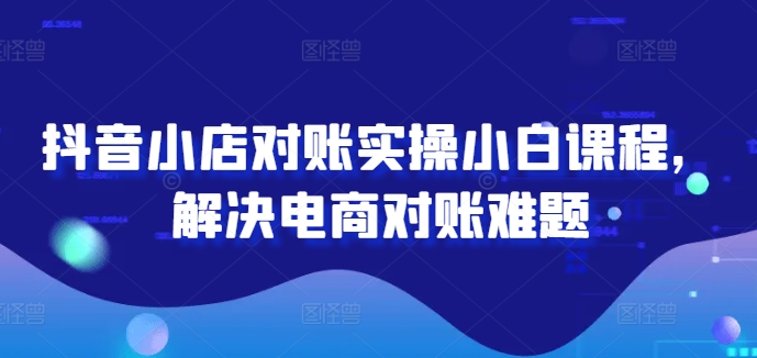 抖音小店对账实操小白课程，解决电商对账难题-庄子聊项目