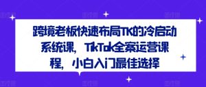 跨境老板快速布局TK的冷启动系统课，TikTok全案运营课程，小白入门最佳选择-庄子聊项目