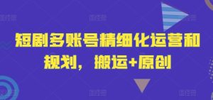 短剧多账号精细化运营和规划，搬运+原创-庄子聊项目