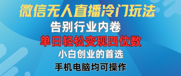 微信无人直播冷门玩法，告别行业内卷，单日轻松变现四位数，小白的创业首选-庄子聊项目