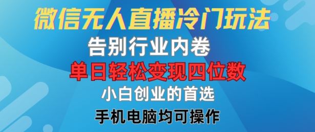 微信无人直播冷门玩法，告别行业内卷，单日轻松变现四位数，小白的创业首选【揭秘】-庄子聊项目