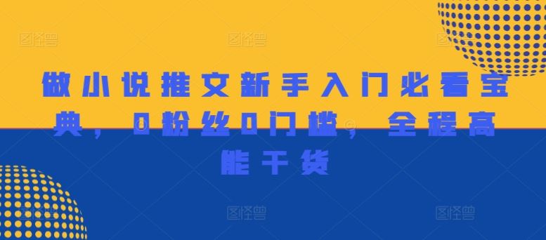 做小说推文新手入门必看宝典，0粉丝0门槛，全程高能干货-庄子聊项目