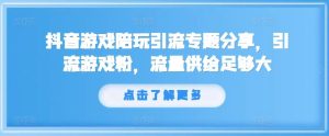 抖音游戏陪玩引流专题分享,引流游戏粉,流量供给足够大-庄子聊项目