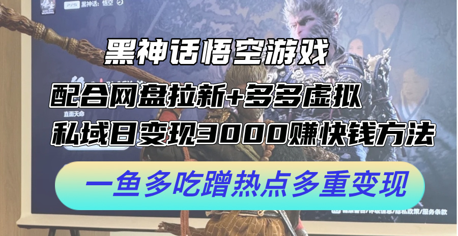 （12316期）黑神话悟空游戏配合网盘拉新+多多虚拟+私域日变现3000+赚快钱方法。…-庄子聊项目