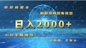 （12347期）短视频掘金，刷刷视频就有收益.小白无脑操作，日入2000+-庄子聊项目