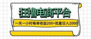 （12463期）一天一小时 狂撸电商平台 每单收益200+ 批量日入2000+-庄子聊项目