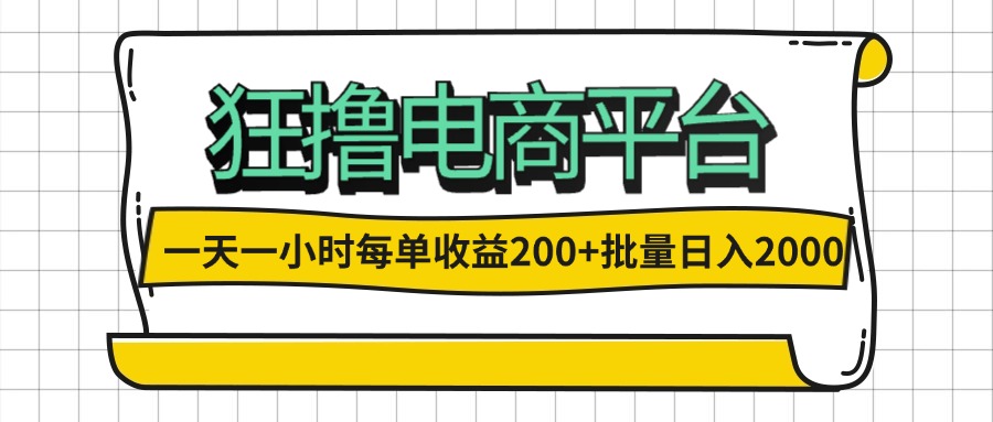 （12463期）一天一小时 狂撸电商平台 每单收益200+ 批量日入2000+-庄子聊项目