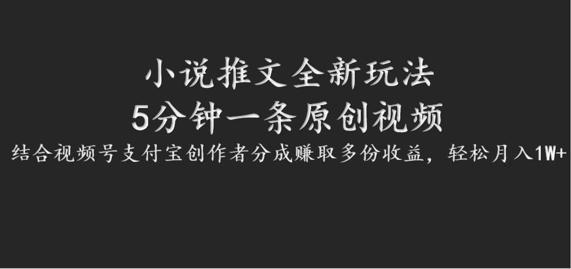 小说推文全新玩法，5分钟一条原创视频，结合视频号支付宝创作者分成赚取多份收益-庄子聊项目